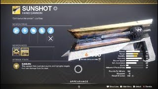 Sunshot Exotic Weapon amp Catalyst – Destiny 2 [upl. by Brigg]