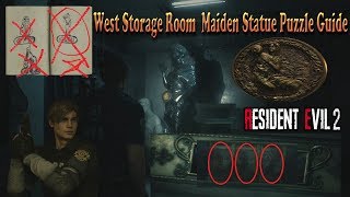 Resident Evil 2 Remake 2nd Scenario West Storage Room Maiden Statue Puzzle Guide [upl. by Mehelhteb974]