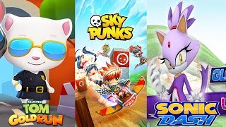 Talking Tom Gold Run vs Sonic Dash vs Sky Punks Endless Runner game for kids [upl. by Ecinev]