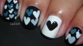 Nail Art  Hearts inspired by MKmyday nails  Decoracion de Uñas [upl. by Aicella]