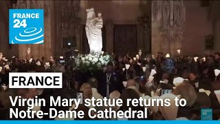 Virgin Mary statue a symbol of resilience returns to NotreDame Cathedral 5 years after fire [upl. by Ambrosine]