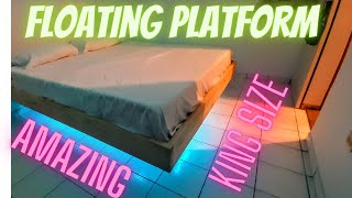 How to build a king size floating platform bed floating platform bed with LED lights Best Design [upl. by Kerred]