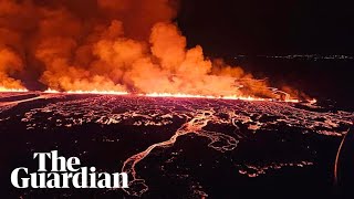 Aerial footage shows Icelandic volcano erupting [upl. by Elvah]