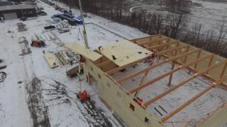 Drone Footage of CLT Roof Panel Installation [upl. by Anelliw]