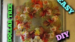 FALL THANKSGIVING DECO MESH WREATH TUTORIAL DOLLAR TREE [upl. by Castera]