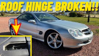 Mercedes SL350 SL500 SL550 SL65 AMG R230 Roof Hinge Flap repair [upl. by Chi]