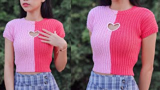 Crochet Heart Cut Out Top Tutorial  Crochet Heart Top  Chenda DIY [upl. by Lynnelle]