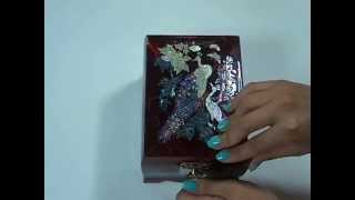 Jewelry Music Box Korean mother of pearl inlay lacqueredRed Peacock design [upl. by Namilus]