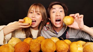 【ASMR】男女で揚げバターを食べる🧈  【Eating Sounds】Deep fried butter [upl. by Oicaro]