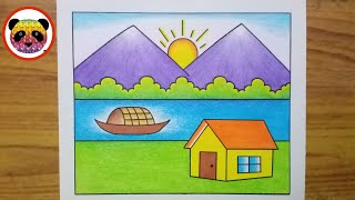 Scenery Drawing  Simple Landscape Scenery Drawing  How to Draw Beautiful Landscape Scenery Easy [upl. by Tevlev]