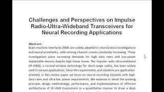 Challenges and Perspectives on Impulse Radio Ultra Wideband Transceivers for Neural Recording Applic [upl. by Casavant113]