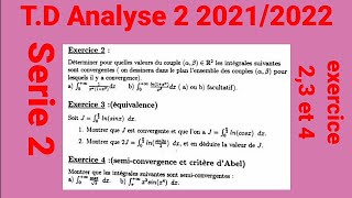 TD Analyse 2 20212022 serie 2 exercice 23 et 4 equivalencesemiconvergencecritère dAbel [upl. by Lea]