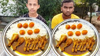 Spicy Chicken Leg Piece Chicken Feet Curry Egg Curry Wait Rice Eating Challenge Food Competition [upl. by Okuy]