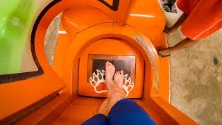 Kalahari Resort Wisconsin Dells  Orange Sahara Sidewinder  SuperLOOP Trapdoor Slide [upl. by Kinchen]