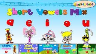 Short Vowels Mix  aeiou five videos  Phonics songs [upl. by Fretwell]