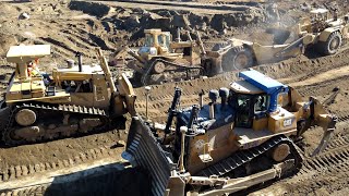 CAT D10N and D9L Dozers pushing 651B scrapers  D10T ripping rock and dirt [upl. by Ycart]