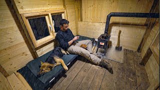 Winter Camping Under the Rain with My Dog in a Wooden Cabin [upl. by Hands]