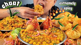 EXTREMELY SPICY CHAAT MUKBANG  EATING SPICY GHUGNI SAMOSA JHAL MURI GHUGNI PURI WITH EXTRA 🌶️ASMR [upl. by Lebisor]