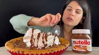 CHOCOLATE CHIP COOKIE PIE W ICE CREAM amp NUTELLA PIZOOKIE  MUKBANG  ASMR [upl. by Eiramyelhsa]