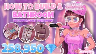 HOW TO BUILD A BATHROOM IN YOUR DORM 🤯😱  ROYALE HIGH DORM HACKS [upl. by Adnawuj368]