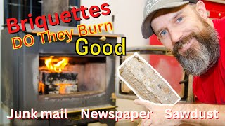 Burning my newspaper and sawdust briquettes FREE HEAT do they burn good [upl. by Marino]