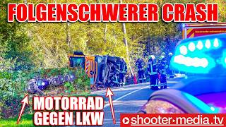 🆘 FOLGENSCHWERER CRASH MOTORRAD GEGEN LKW 🆘  🚒 Rettungseinsatz auf Landstraße 🚑 [upl. by Chastain]