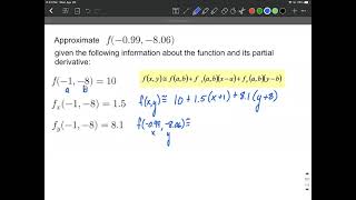 Linear Approximation using partial derivatives for function in two variables calculus [upl. by Yerffeg916]