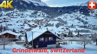 Grindelwald Switzerland Winter Snow Walk 4K 60fps  The Most Beautiful Villages in the World [upl. by Akihsan]