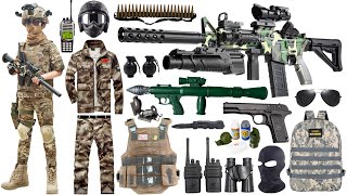 Special police weapon toy set unboxing M416 automatic rifle howitzer bomb dagger gas mask [upl. by Einnim854]