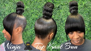 How to do a top knot bun with Quickweave bangs [upl. by Esinyl]