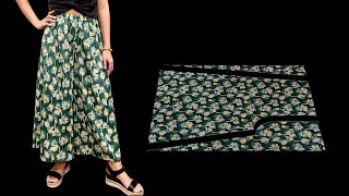 Very easy Palazzo Pants Trousers cutting and sewing  DIY culottes pants [upl. by Harifaz]