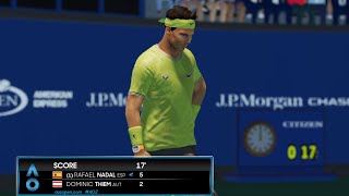 Rafael Nadal Vs Dominic Thiem  US Open 2023  Second Round  Grand Slam  AO Tennis 2 Gameplay [upl. by Najed]