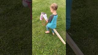 Horseback riding stick horse pony farming fun [upl. by Latyrc]