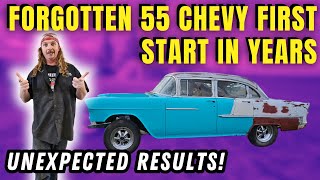 55 Chevy First Start 305 Fires Up After 20 Years of Sitting [upl. by Adnaluoy]