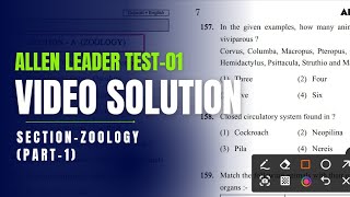 ALLEN Leader Test01 for NEET 2025  Video Solutions  Zoology Part1  Very Important questions [upl. by Ennayd]