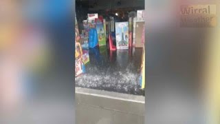 Cheshire Oaks shops flood as heavy downpours hit Merseyside and Cheshire [upl. by Ahsenom751]