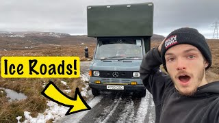 Icy Roads Up In The Mountains  Winter Van Life Scotland [upl. by Ydor]