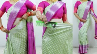 How to wear banarasi silk saree perfectly  Saree draping with comb trick  Wedding sari draping [upl. by Addy]