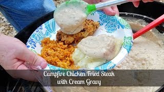 Chicken Fried Steak with Cream Gravy  Cast Iron Skillet Campfire Cooking  Amy Learns to Cook [upl. by Hnah]