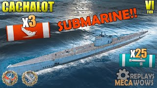 SUBMARINE Cachalot 3 Kills amp 122k Damage  World of Warships Gameplay 4k [upl. by Bouchier]