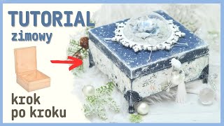 Decoupage zimowe pudełko z lodową różą TUTORIAL No 946 [upl. by Strawn]