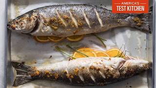 Whole Roasted Branzino The Ultimate Fish Dinner  Julia At Home S5 E6 [upl. by Alvita312]