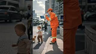 A kindhearted baby gave a bottle of water to a sanitation worker a heartwarming positive energy [upl. by Bolling502]