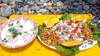 COCINA Ceviche y Chilcano caldo de Lenguado muy fresco a leña en Orilla del Mar [upl. by Stanton]