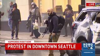 Security guard secures rifle stolen by protester in downtown Seattle [upl. by Lirbij]