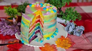 Torta Arcobaleno  Rainbow Cake  incredibile e delizioso [upl. by Coshow]