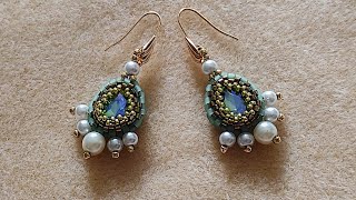 Peacock feather Earrings🦚 Teardrop crystals Bezeling Tutorial  SS Beads Corner [upl. by Aettam23]