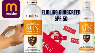 Elibliss sunscreen spf 50 review  Meesho cheapest product  Cheapest sunscreen in India [upl. by Oulman]