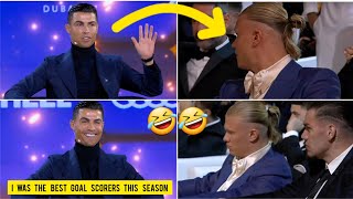 🤣Haalands reaction to Cristiano Ronaldo calling himself the best goalscorer in Globe Soccer Award [upl. by Tabby]