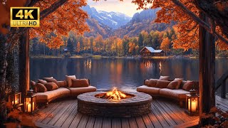 4K Cozy Autumn Lakeside Ambiance Fire Pit and Nature Sounds for Sleep and Relaxation [upl. by Noevad886]